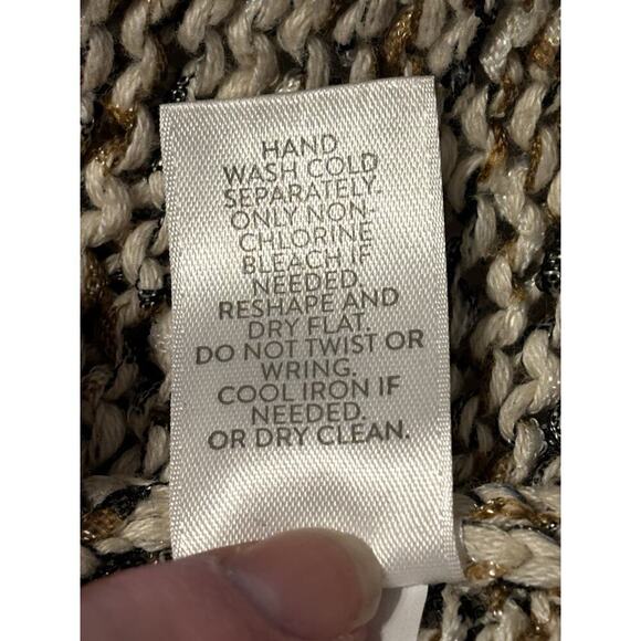 J Jill Beige Heathered Oversized Open Knit Sweater Large Boho Art Coastal - Picture 6 of 6